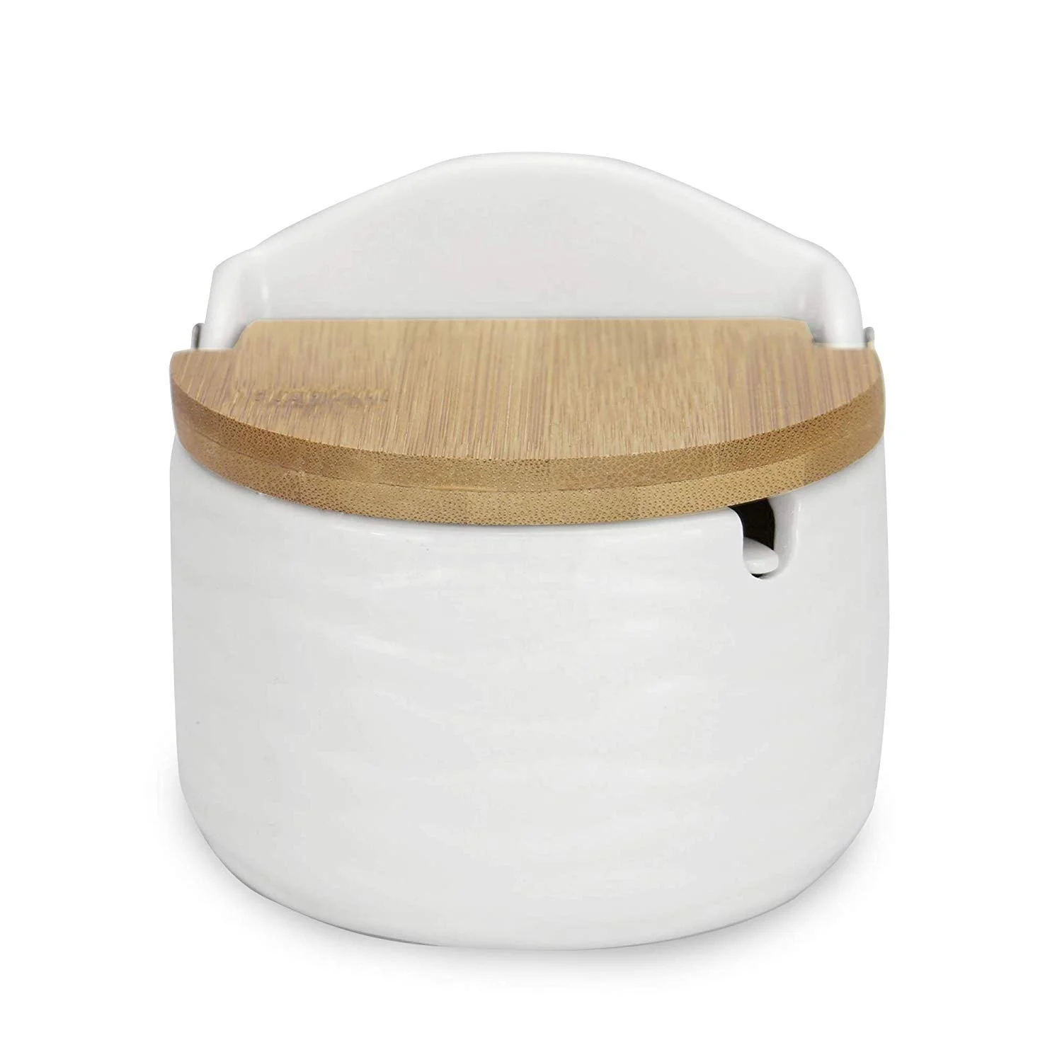 Ceramic Sugar Pot with Lid White Ceramic with Bamboo Lid Salt Canister