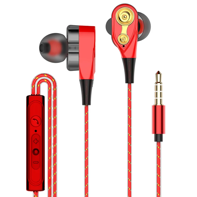 Dual Dynamic Driver Moving Coil 3.5mm Wired In-Ear Headphones Earphones with Mic