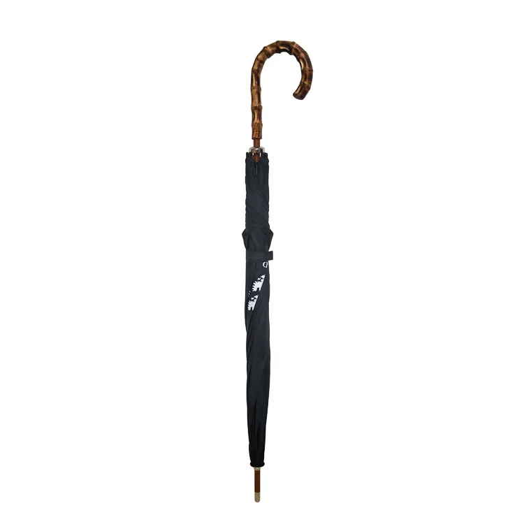 Prestige Walking Stick Umbrella Bamboo Handle Double Canopy (Jet Black)