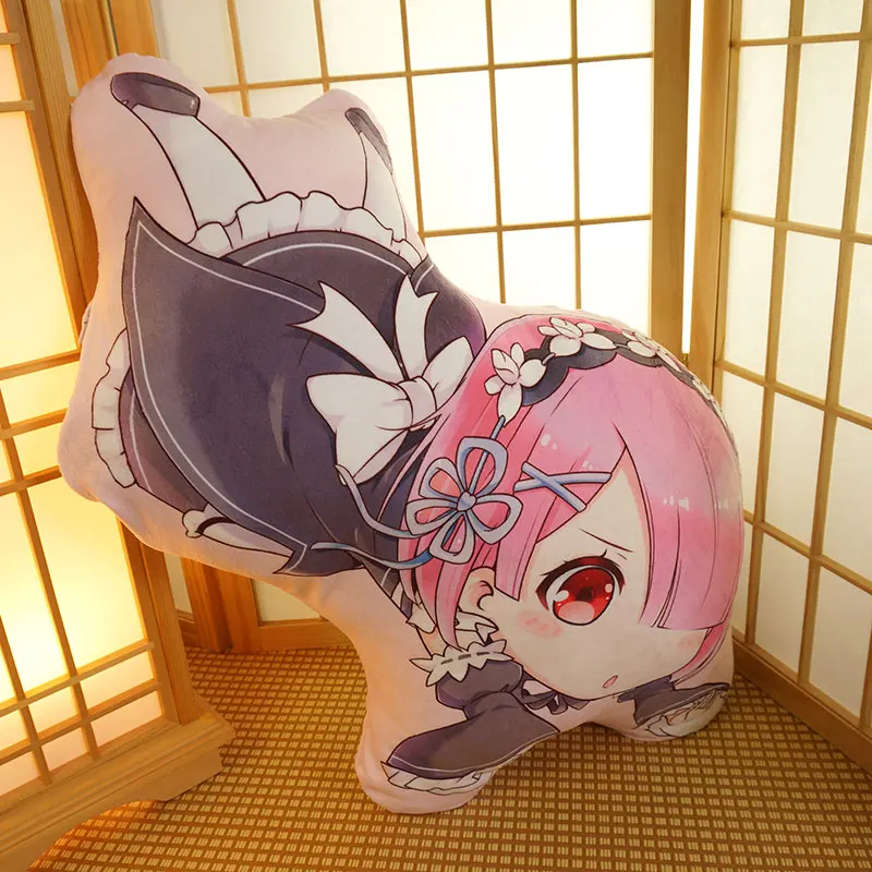 irregular shaped doll-like re: zero ram custom printed pillow cover