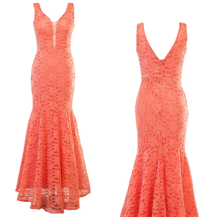 Fashionable design korean lace bridesmaid sleeveless V-neck Sexy evening party dress