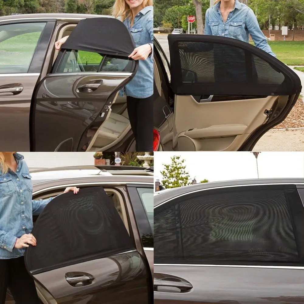
2Pcs Universal Car Side Window Sun Shade Breathable Mesh Sun Shield Rear Window Curtain Folding Sun Visor Net 