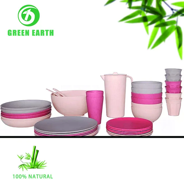 
china factory bamboo fibre natural tableware dinnerware cup plate bowl set 