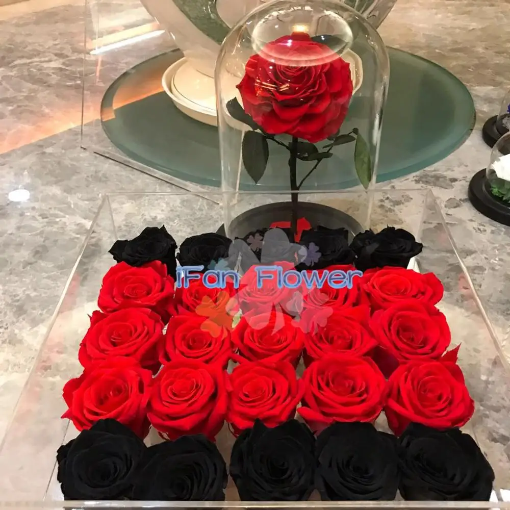 luxury preserved rose bud flower in tiffany blue color decoration china roses actylic boxes for wedding gift events