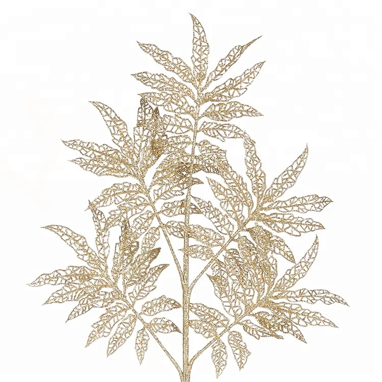 52cm high Plastic christmas glitter shining leaf  for christmas event decoration