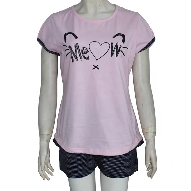 Trendy 100 cotton summer short sleeve pyjama tops and bottoms
