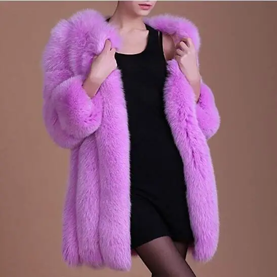 Women Faux Fur Red Parka Coat Jacket Fur Outfit Fluffy Hairy Fur Artificial Clothing Red Purple Winter
