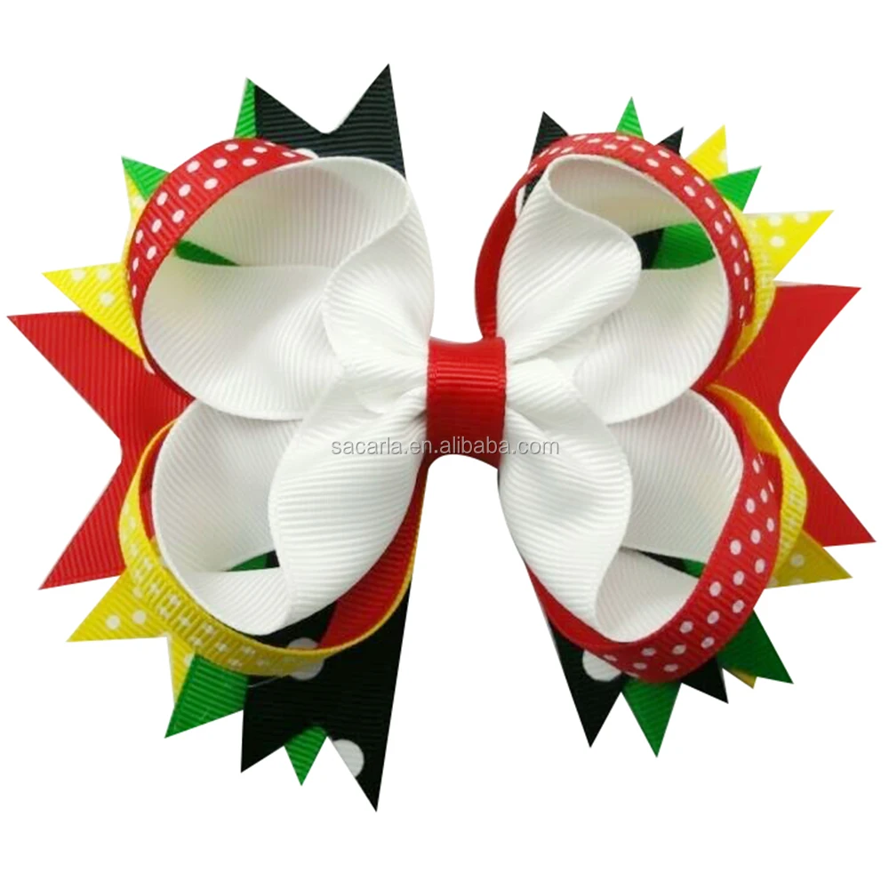 Pre made 5 inch shcool bow with schoolbag layers colorful hair bow for student girls