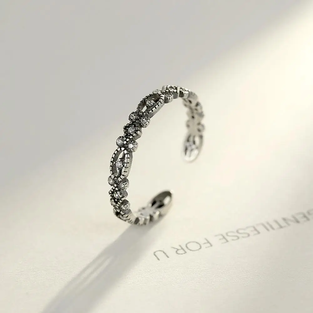 CZCITY New Design Vintage Tai Silver Rings Mini CZ Pave Antique Engagement Rings For Women Wedding High Quality Gift