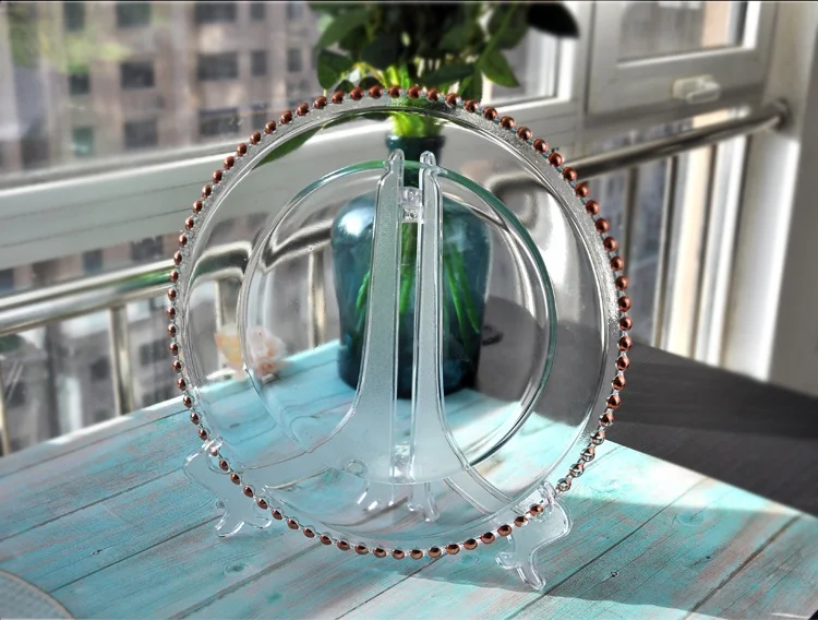 
Crystal beaded reef gold glass charger plates wed party underplates 