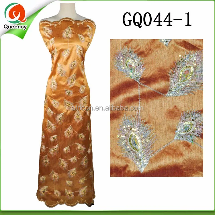 GQ045 Queency Indian Fabric Traditional Patterns Raw Silk George Wrappers in Royal Blue for Africans with Sequins