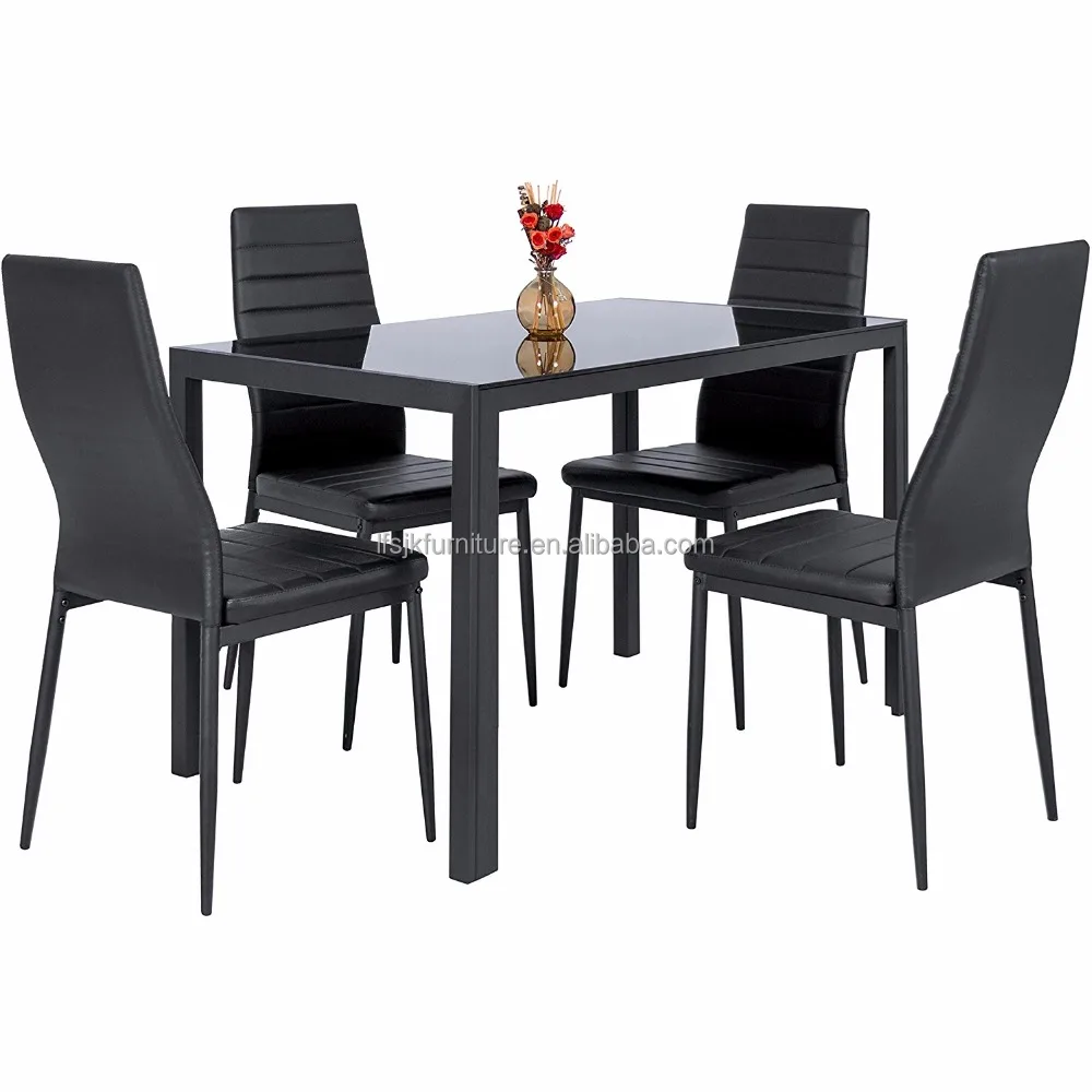 
Kitchen Dining Table Set Glass Top And 4 Leather Chairs 
