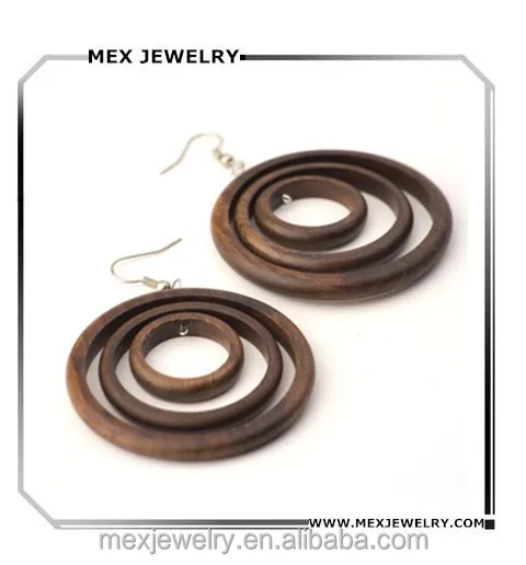 Женские деревянные круглые коричневые Висячие серьги-кольца triunit три в одном