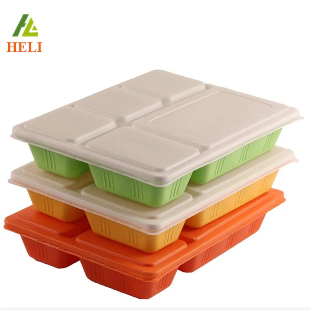Vacuum Formed Disposable  5 Compartments Blister Plastic Food Trays with Lid
