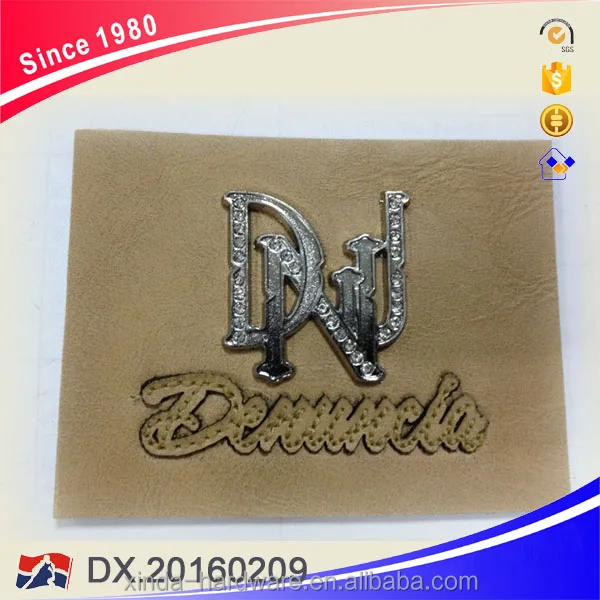 Customized Embossed fake leather label with metal for jeans