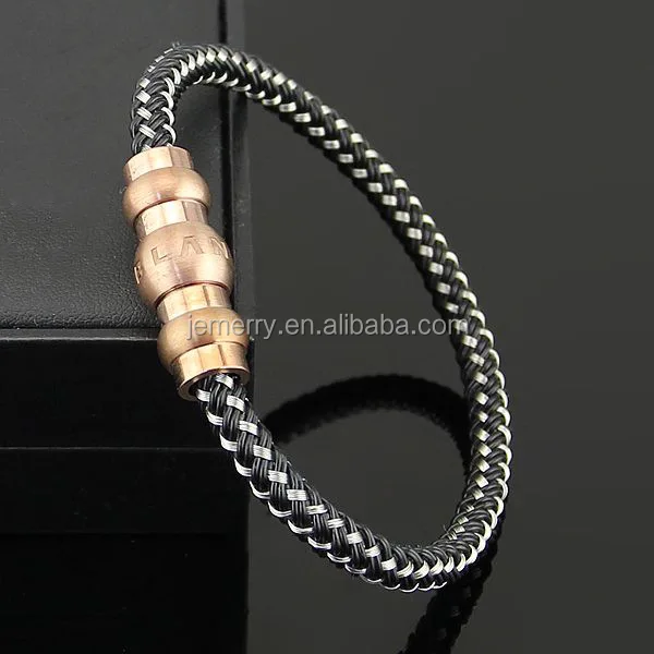 Fashion Healthy Energy Stainless Steel Magnetic Gold-plated Leather  Men Magnetic Custom Bracelet