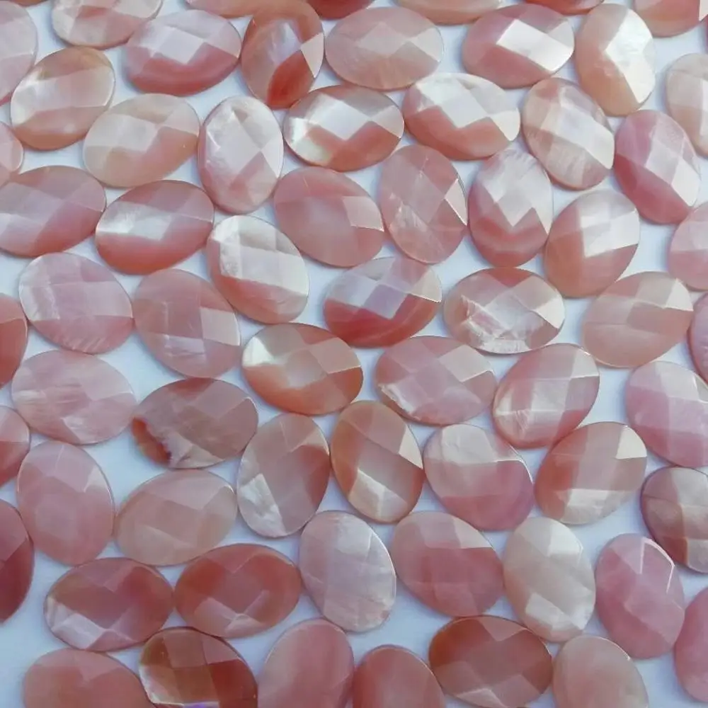 Natural Pink Mother of Pearl Faceted Oval Cabochon, Gemstone Cabochon beads Pearl