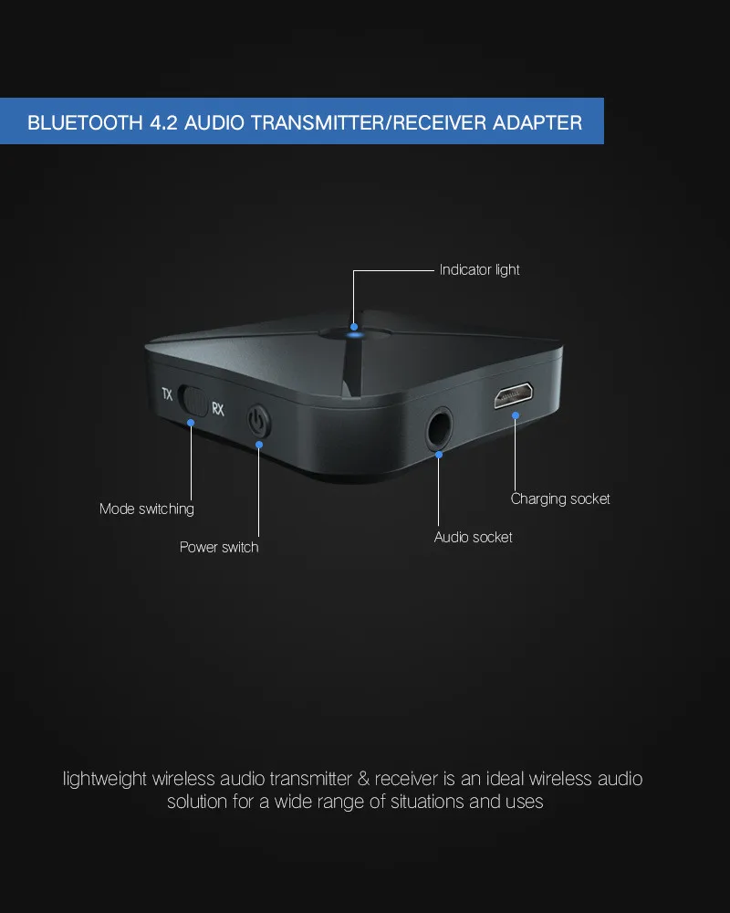 BT4.2V  handsfree receiver, 2-in-1 BT Wireless Audio Transmitter Receiver 4.2 Adapter