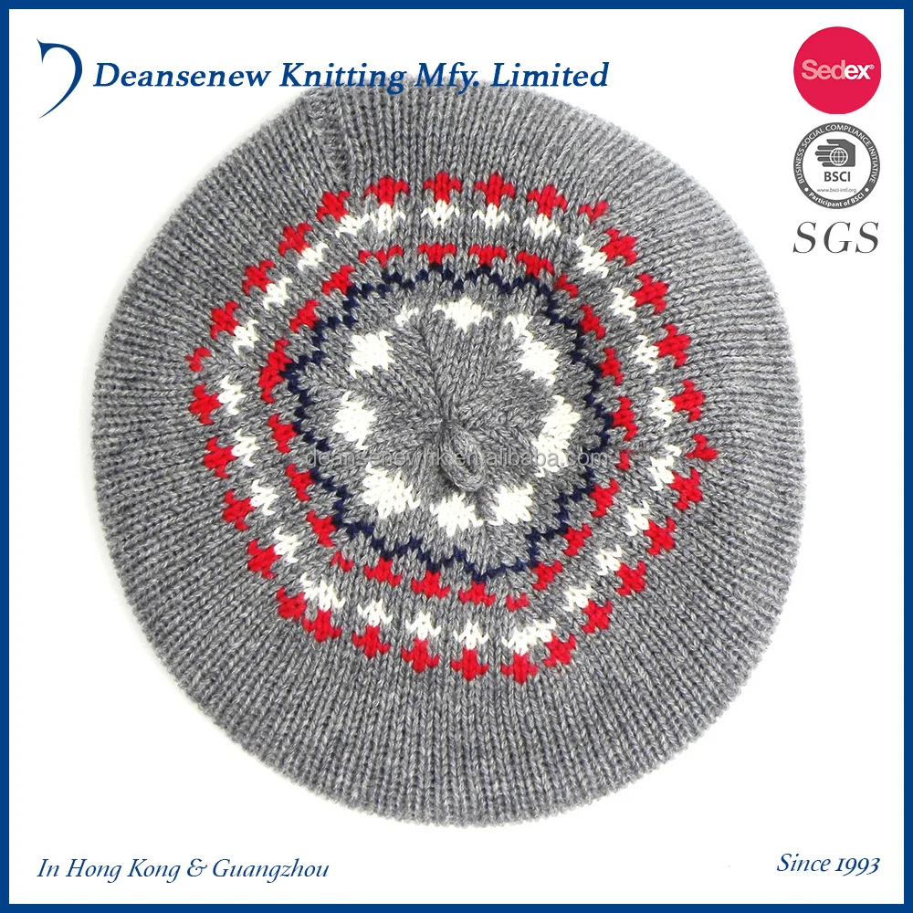 Fashion ins style 60% Cotton 30% Nylon 10% Merino Wool Girls Jacquard Knitted Beret