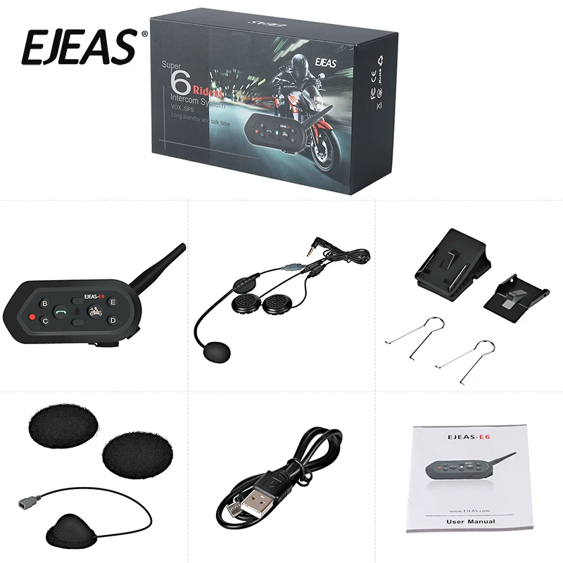 Best selling 6 riders E6 bt interphone motorcycle helmet intercom connections intercoms