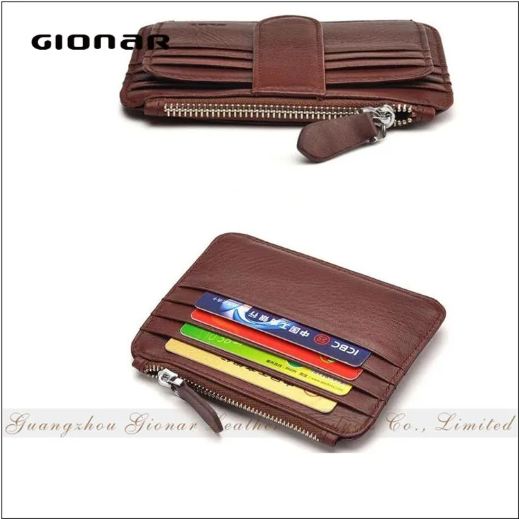 The Customizing RFID Blocking Safe Leather Minimalist Credit Card Holder Zip Coin Front Pocket Wallet with SIM slots