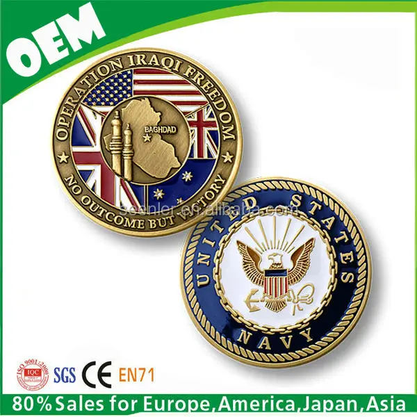 zinc alloy 3d eagle antique gold plated soft enamel metal military coin
