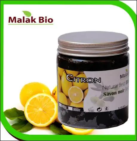 Black Soap (Beldi Soap) with lemon by  Malak Bio 100 % natural Moroccan Black Soap Body Scrub Pure Natural Purifying Cleansing