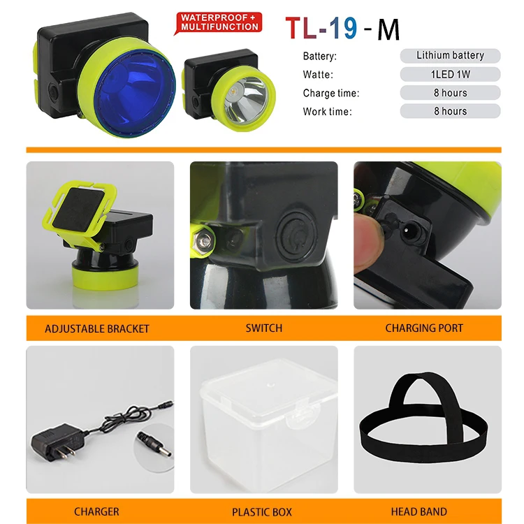TL-19M ( 1 LED 1W ) Lithium battery Portable color change led head light rechargeable LED headlamp for rubber farming work