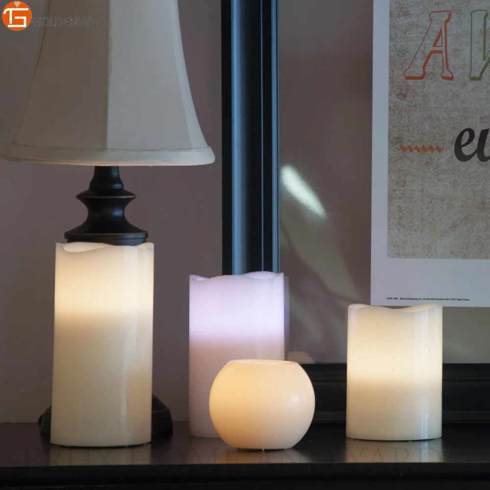 3 Piece Flickering Flameless LED Wax Pillar Candles Set with Remote Control and BONUS LED Ball Candle