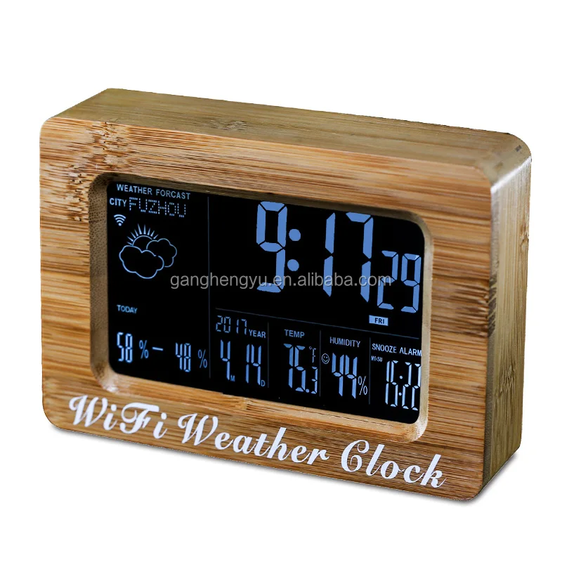 High Quality Fashion Bamboo Wood Table WIFI Weather Forecast Smart Alarm Clock