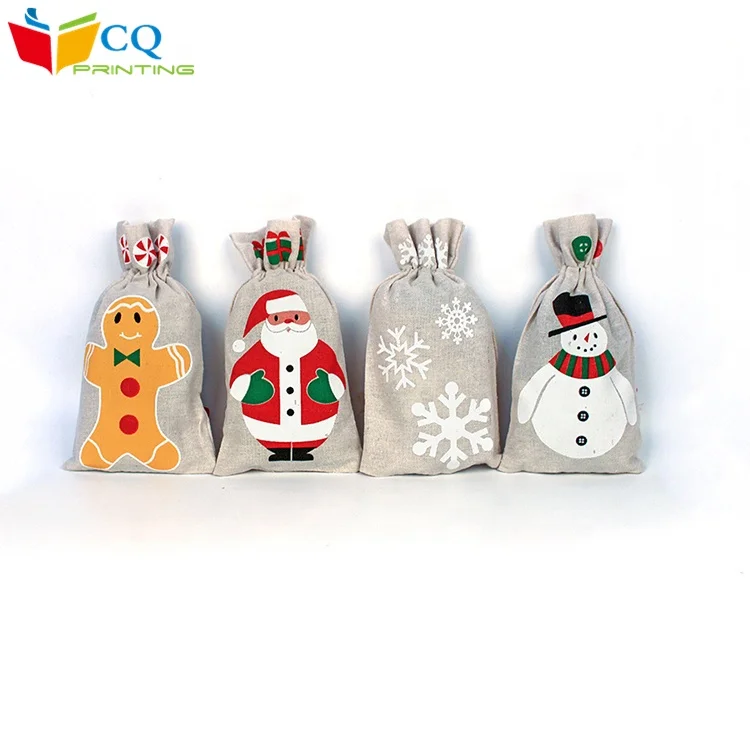 13cmx23cm Stock wholesale natural color christmas drawstring bag for candy sugar gift packaging