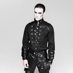 PUNK RAVE Y-753 Germany Soldierly Uniform Stand Collar  Delicate Loops PU Cuffs Men Dark Red Shirts