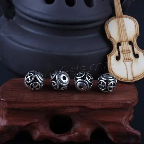 Hot sale hollow metal beads Zinc Alloy bead for jewelry making antique silver round beads 10,12mm,15mm