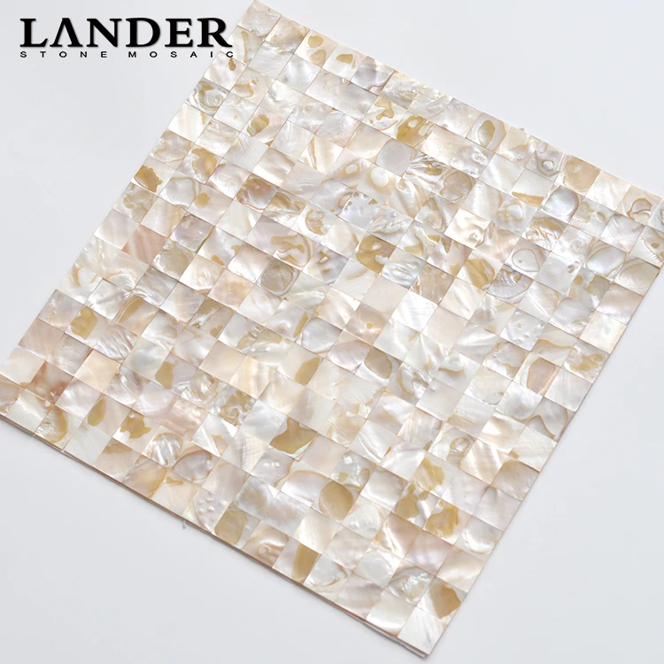 Art cube 3d Natural colorful self adhesive peel and stick seamless oyster sea shell mosaic tile