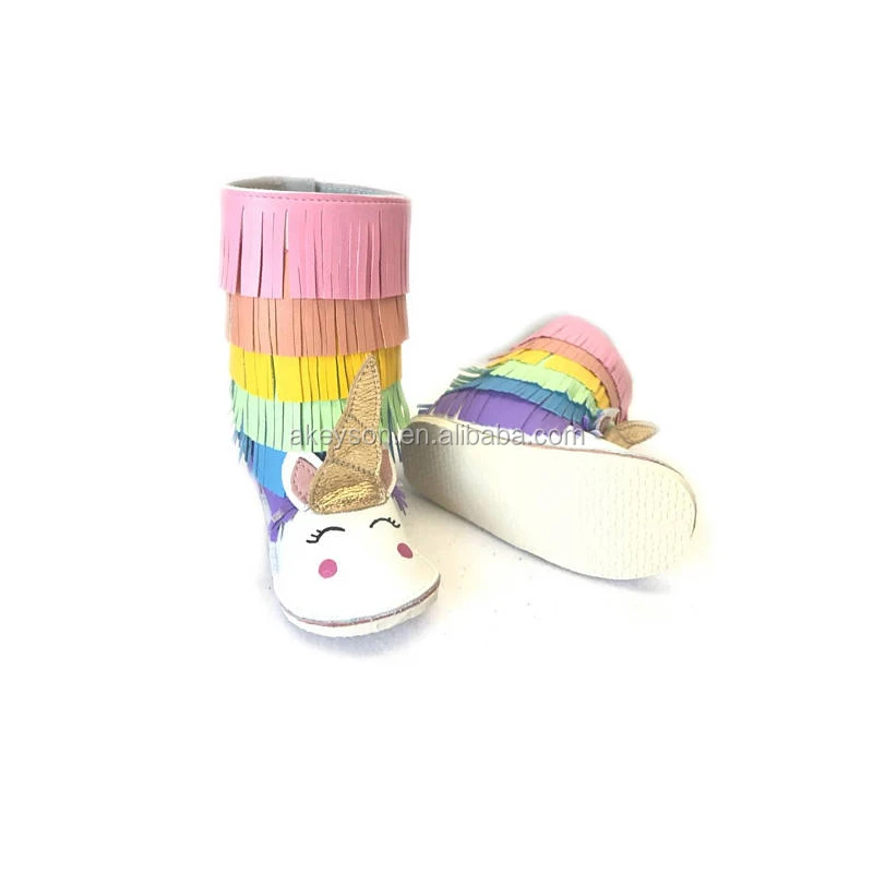 
Wholesale Custom Personalized Girls Unicorn Metallic Fringe Booties 