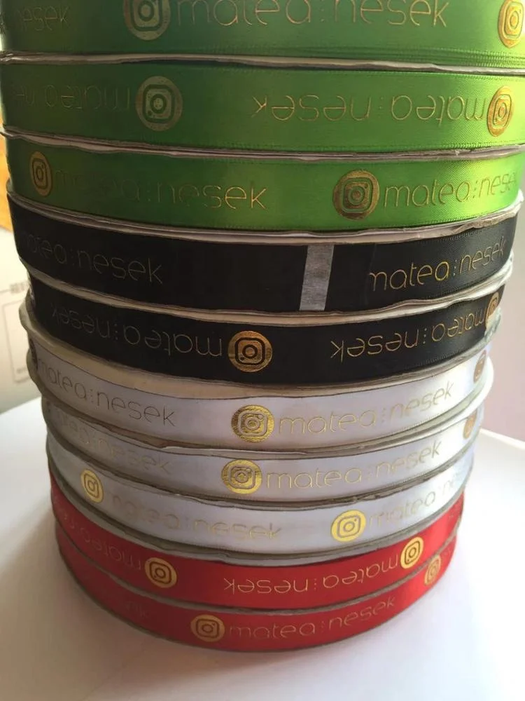 Wholesale custom logo 3D gold foil printed ribbon