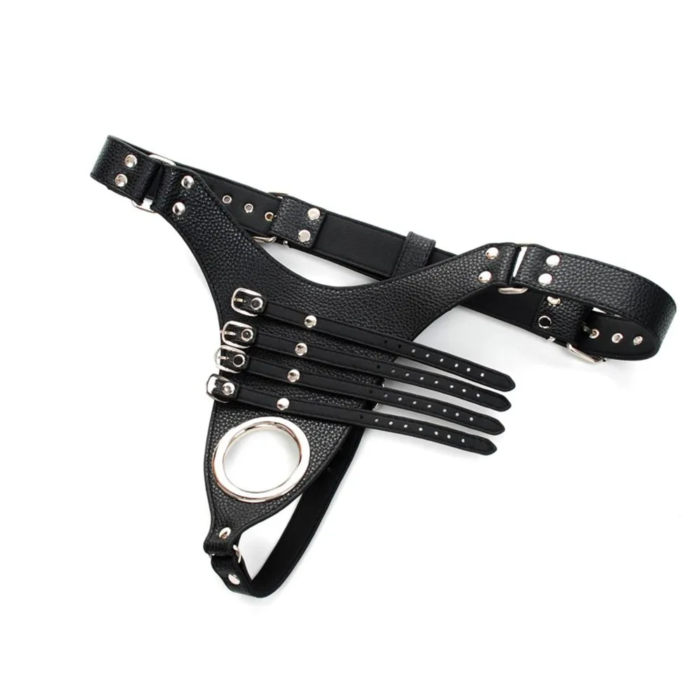 Leather Chastity Cock Cage Fixed Penis Ring Male Chastity Device Belt Penis Sleeve Bondage Devices Male Leather Bondage