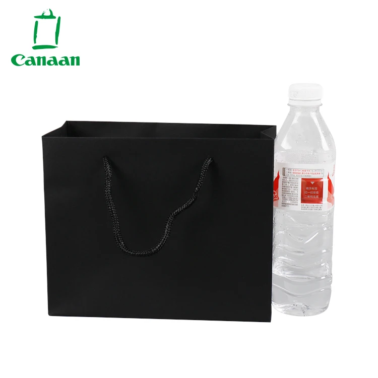 
High-End Luxury Unprinted Cardboard Shopping Black Paper Carrier Bag with Rope Handle 
