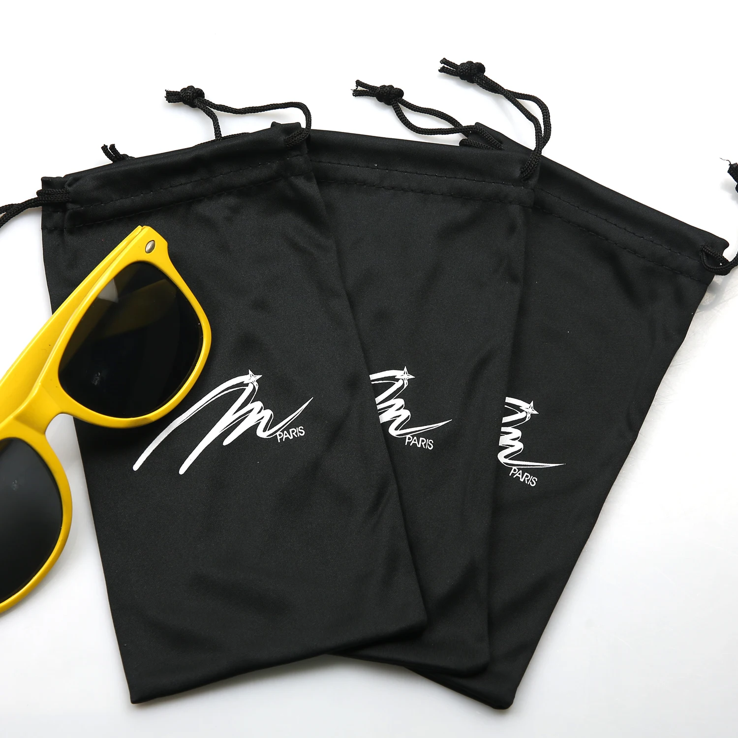 Single drawstring microfiber glasses bag 100% polyester cloth pouch  Custom screen printed sunglasses microfiber bag