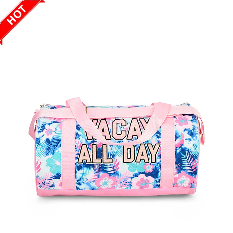 Cute pink custom canvas women travel duffel girls dance gym sports bag