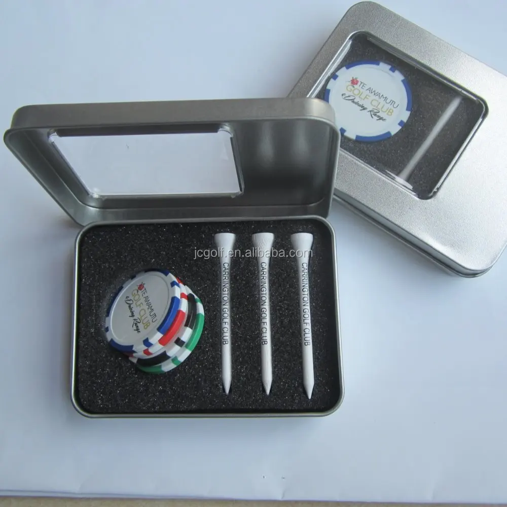 Tin box packing poker chip ball Marker and tees golf gift set