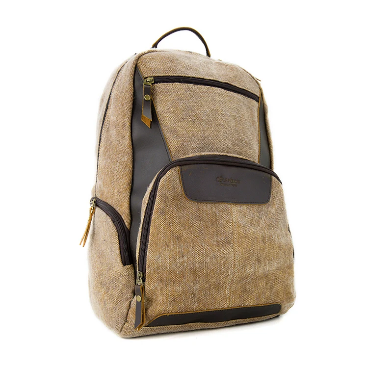 Wholesale Custom Designer Luxury Vegan Leather Vintage Canvas Rucksack Book Bag Laptop Backpack for College Men Girl