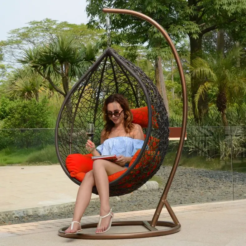 Indoor Leisure Rattanswing Rattan Swing Chair With Nest Basket Cushion Stand