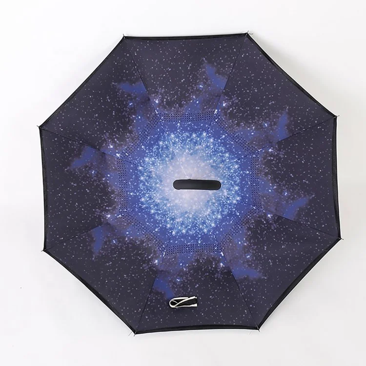 Wholesale Double Layer Pongee Fabric Manual Open Reverse Inverted Umbrella with C-Shape Handle Floral Design for Adults