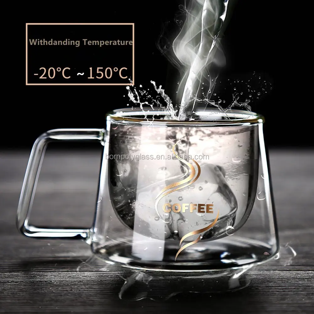 wholesale Promotion Custom brand borosilicate insulated coffee glass mug
