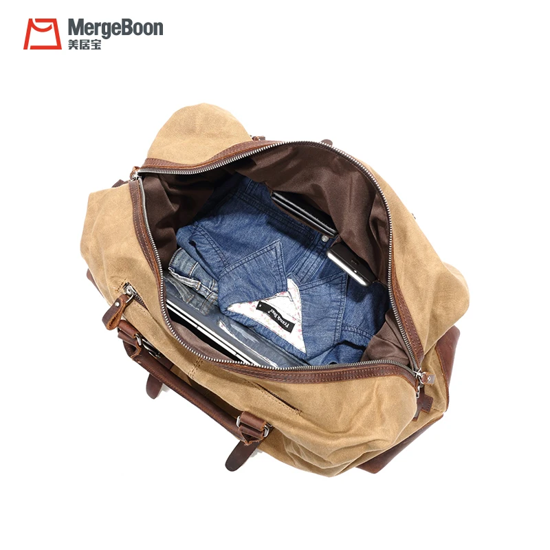Водонепроницаемая Вощеная холщовая и натуральная кожаная дорожная сумка для выходных