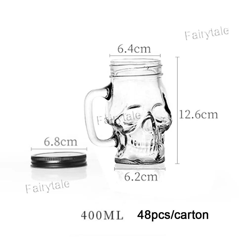 
Ghost Head Shaped Glass Mason Jar Mug with Tin and Handle 