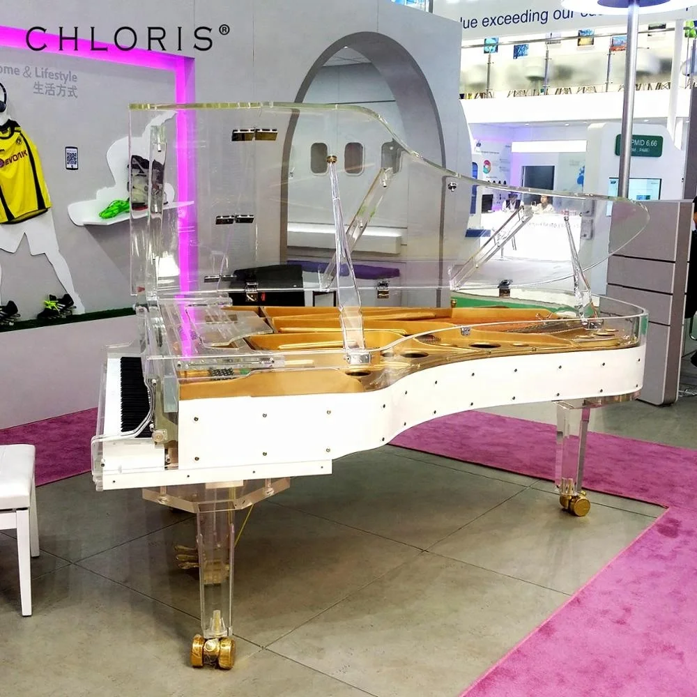 Lucite and Transparent Semi Concert Acrylic Grand Piano 238 with white rim the concert piano