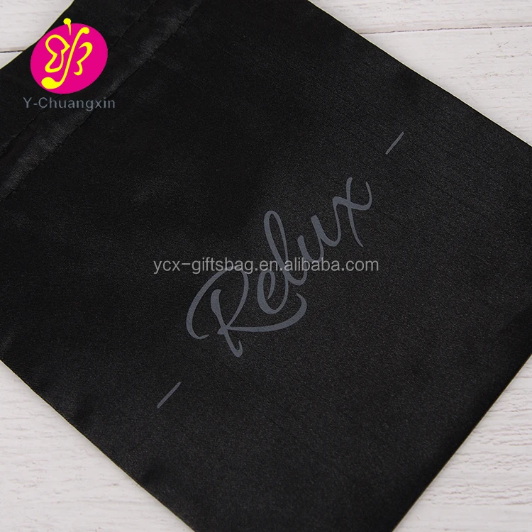 Custom printed black large satin drawstring pouch perfume bottle packaging bag