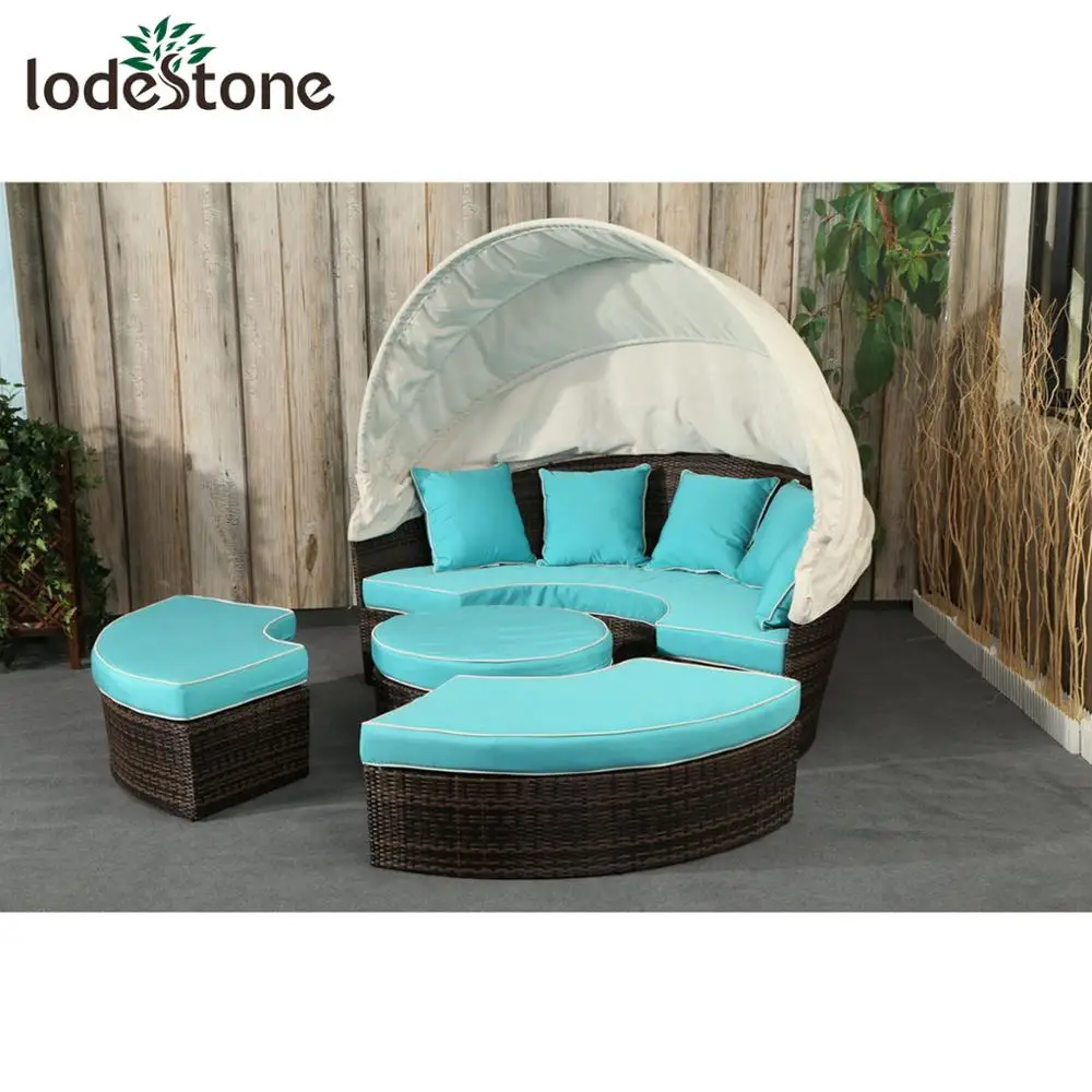 Fashionable And Cheap Rattan Garden Sofa Bed Outdoor Round Canopy Bed
